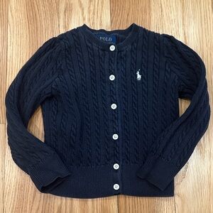 Polo by Ralph Lauren Navy Cable-Knit Button Cardigan with Embroidered Pony